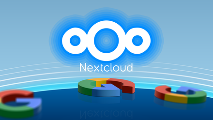 Nextcloud logo and some Google logos scattered on the floor.