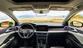 Interior shot of the dashboard in a 2025 Volkswagen Taos