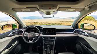 Interior shot of the dashboard in a 2025 Volkswagen Taos