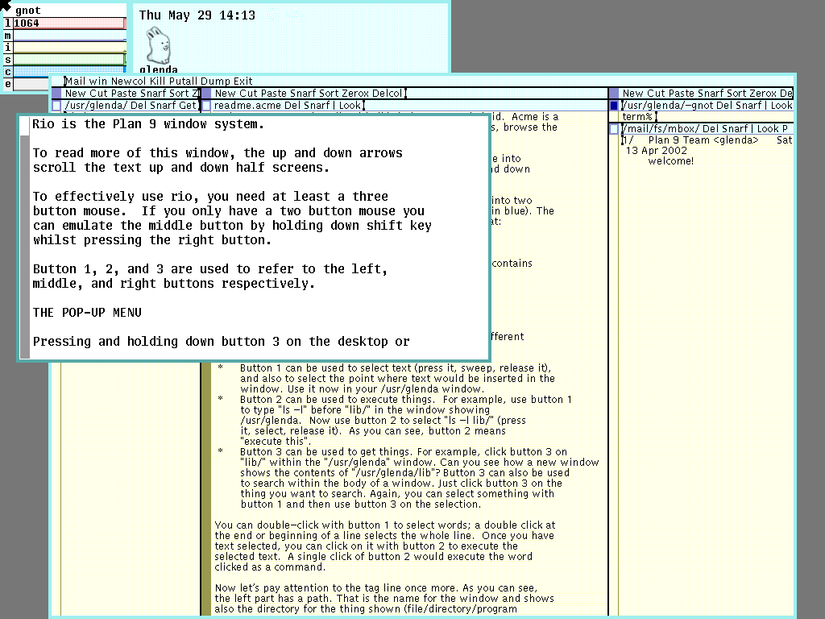 Рабочий стол Plan 9 From Bell Labs.
