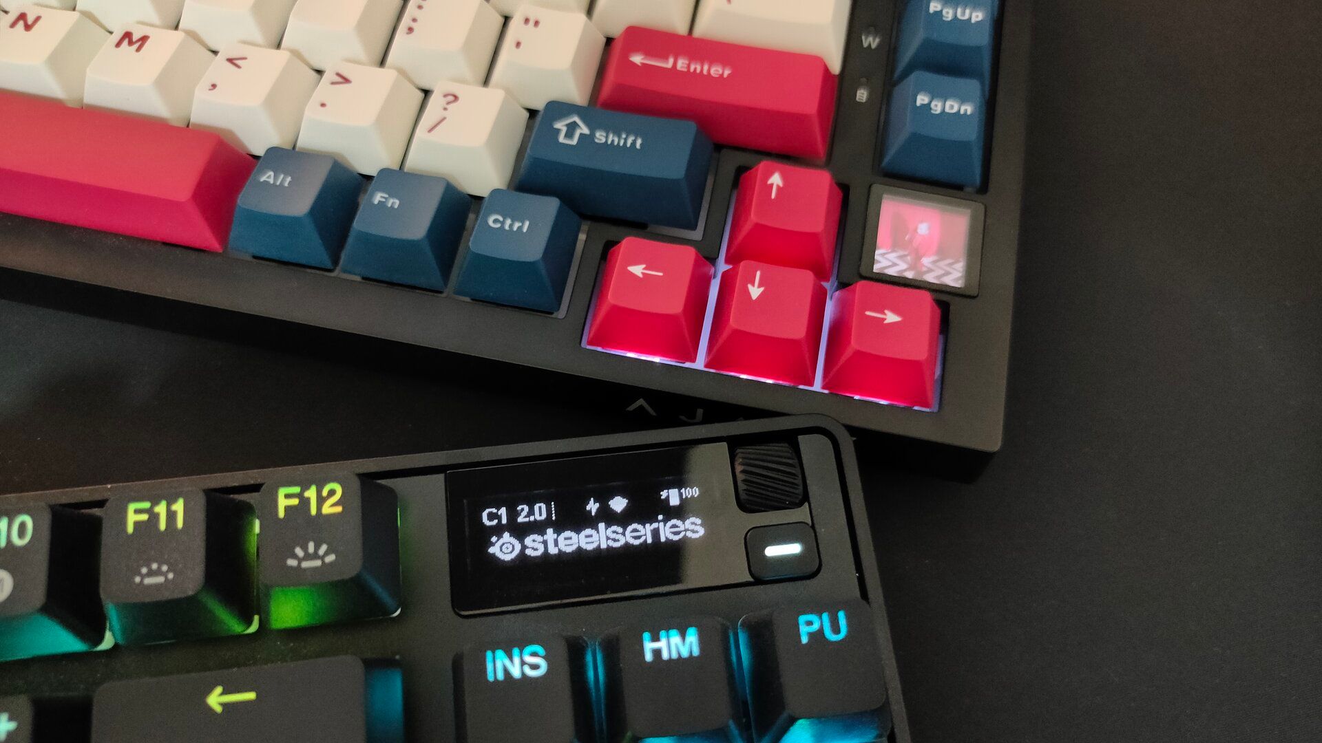 The screens on the SteelSeries Apex Pro and Ajazz AK820 Pro keyboards.