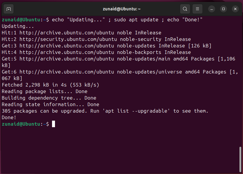 Запуск нескольких команд в Linux через точку с запятой.