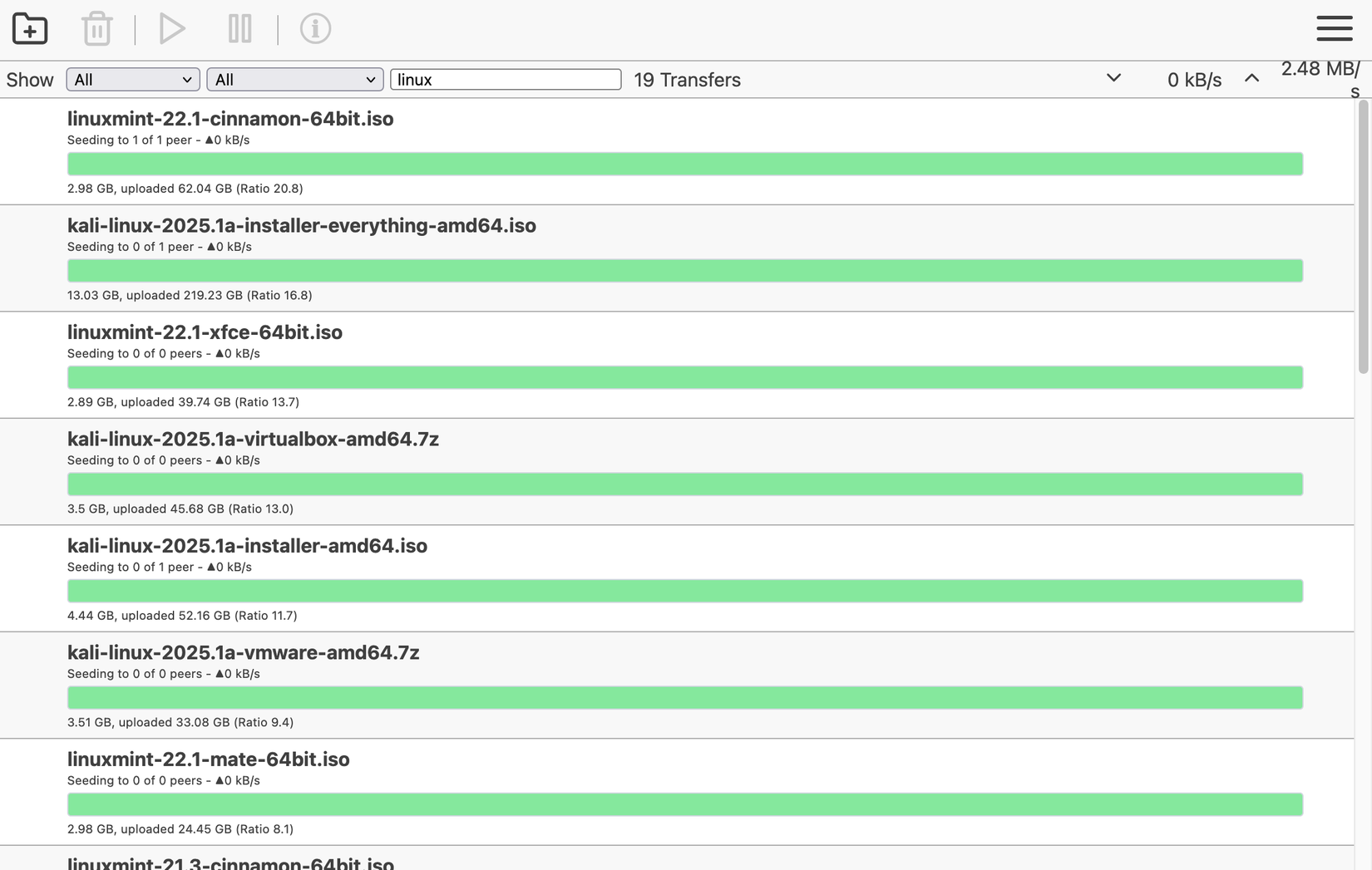 Linux torrents in Transmission.