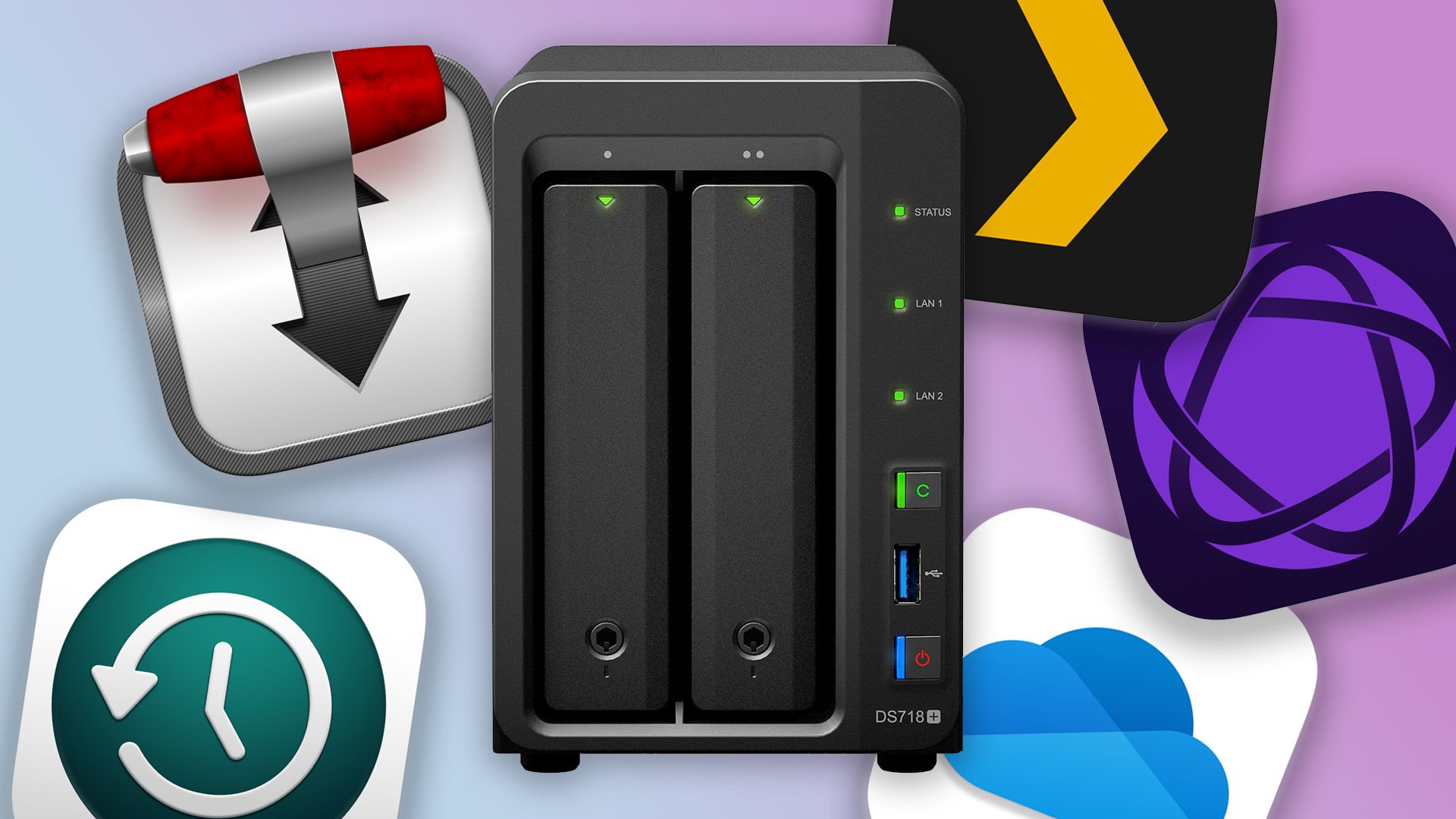 Synology DiskStation NAS box with applications.