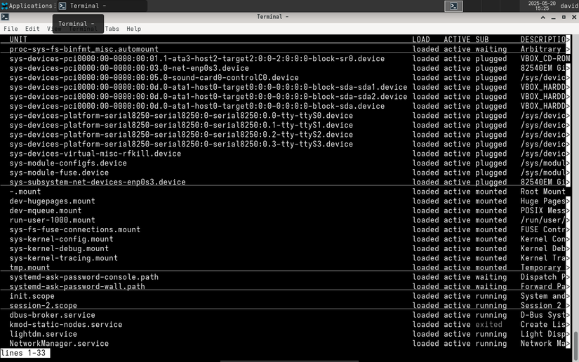 Output of "systemctl --list-units" command.