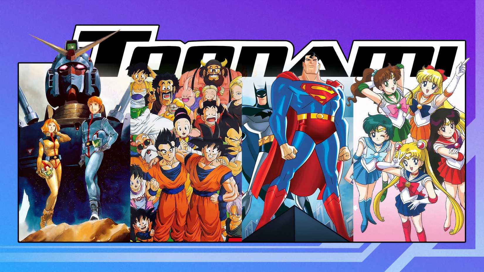 Toonami logo with some iconic cartoons in front.