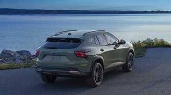 Static rear 3/4 shot of a 2024 Chevrolet Trax.