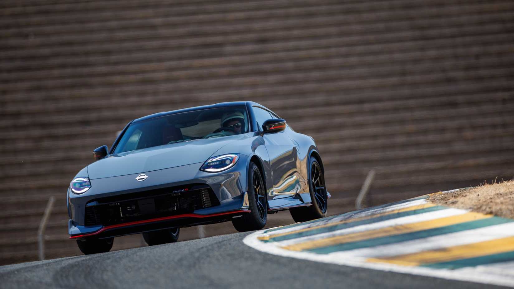 Front 3/4 action shot of a 2024 Nissan Z 