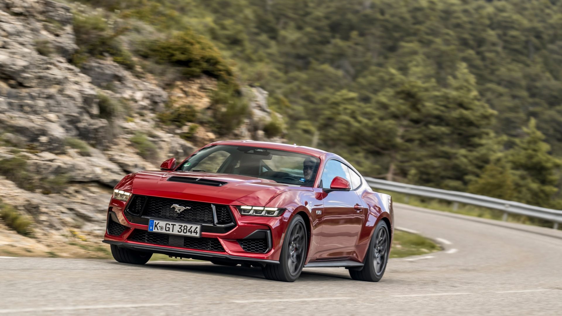 Front 3/4 action shot of a2024 Ford Mustang