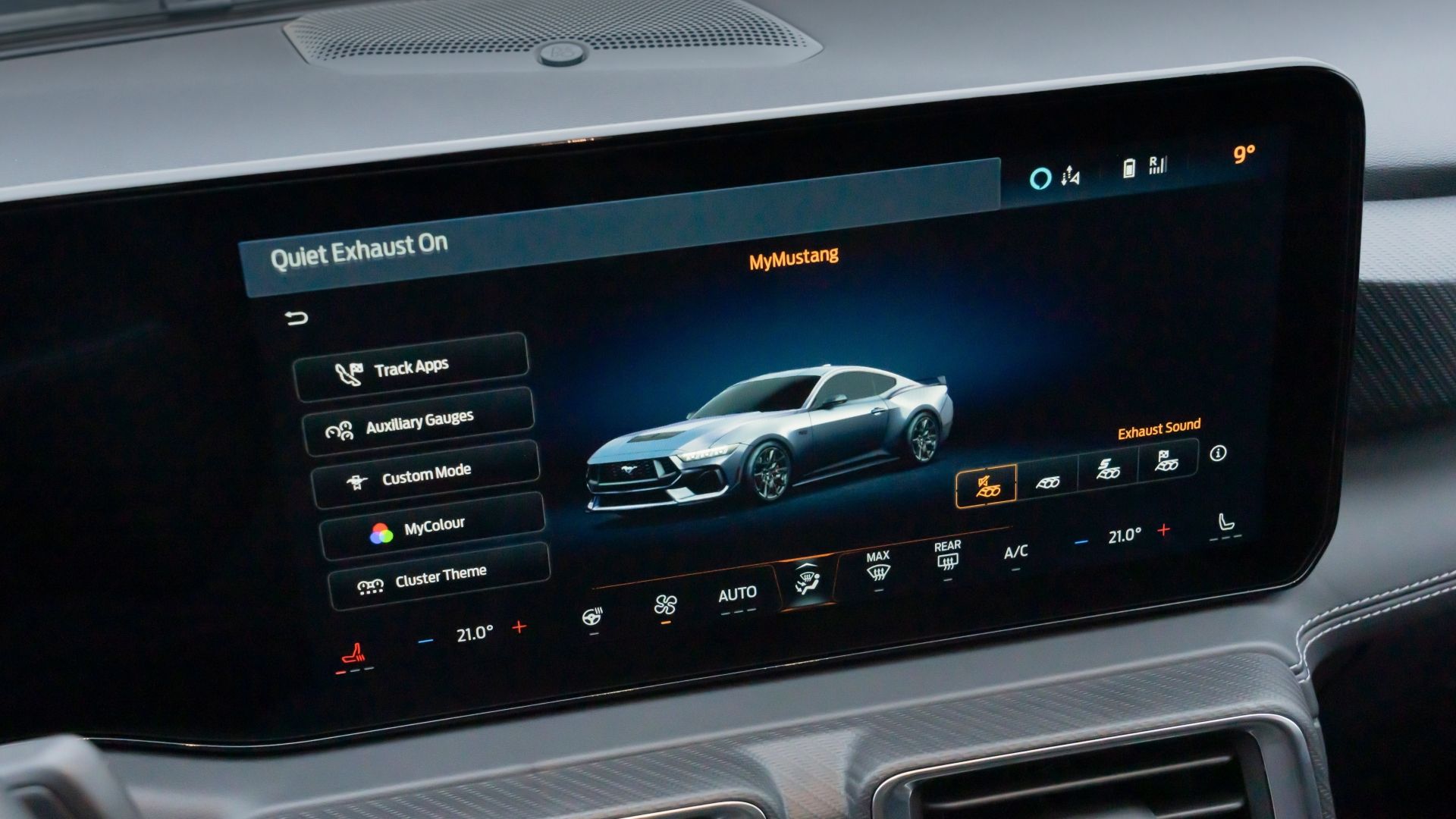 Close up of the infotainment screen in a 2024 Ford Mustang
