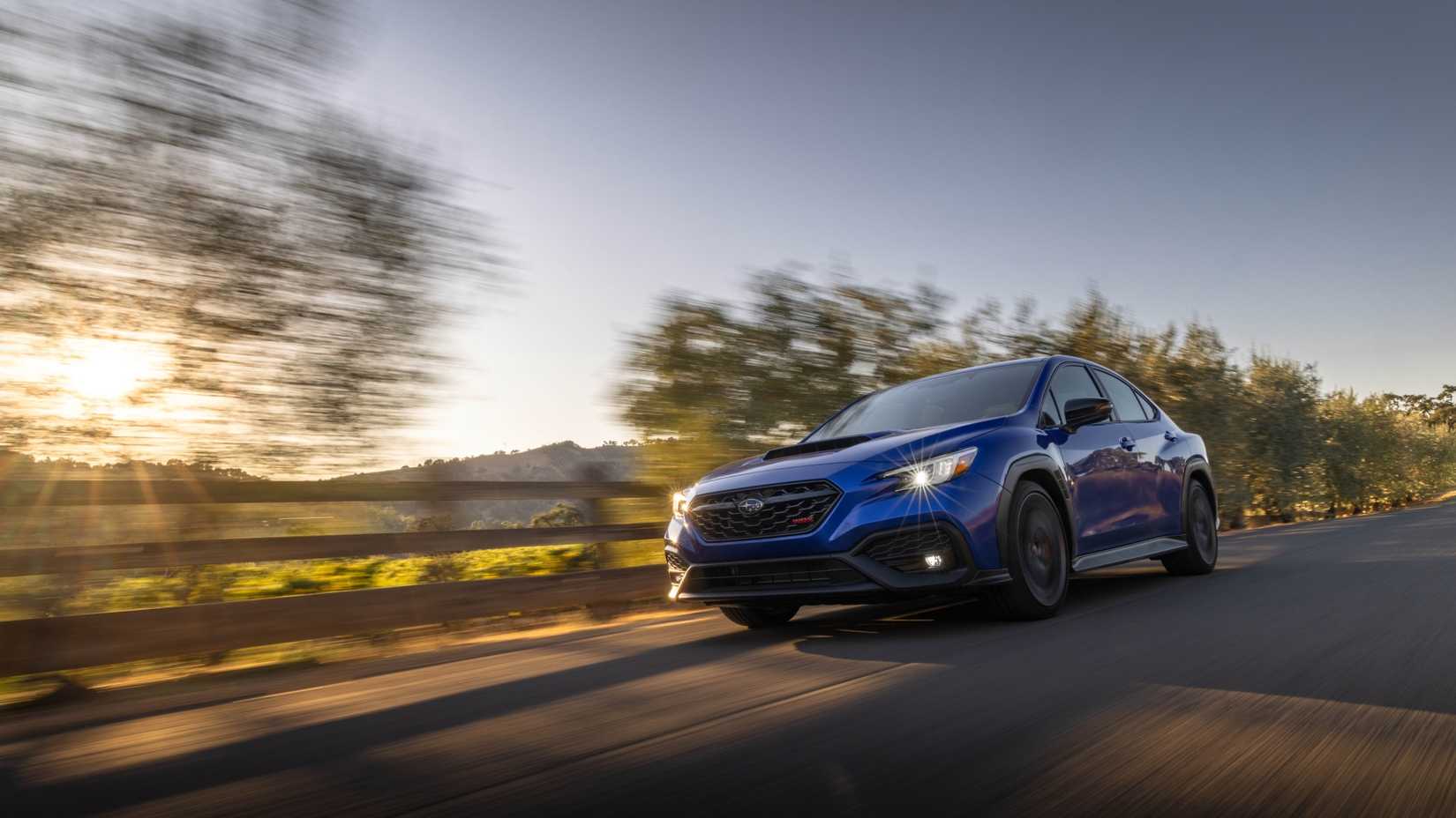 Front 3/4 action shot of a 2025 Subaru WRX tS