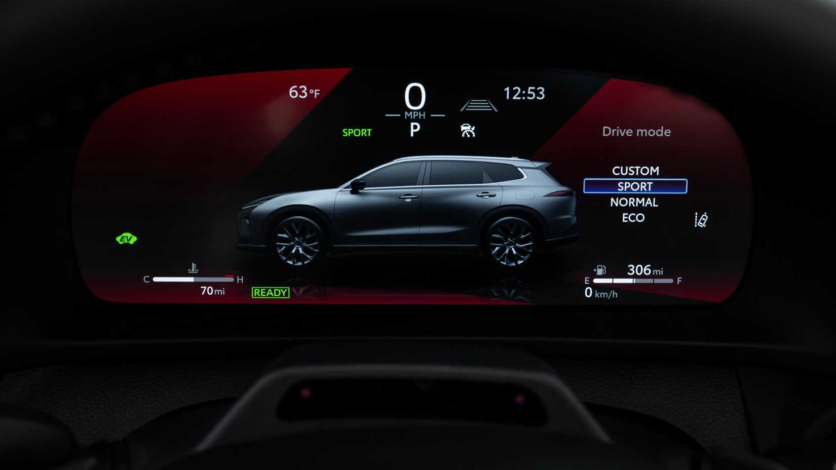 Close-up shot of the digital gauge cluster in the 2025 Toyota Crown Signia Limited showing the different driving modes.