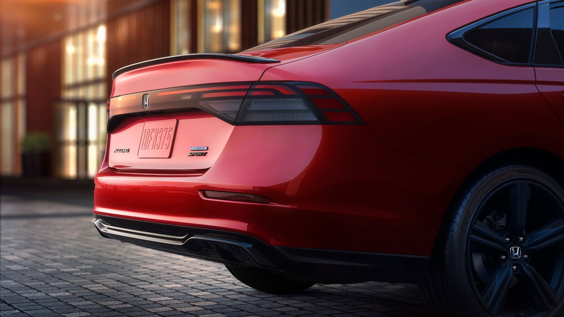 Close-up shot of the rear end of a red 2023 Honda Accord Touring.