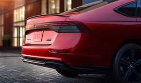 Close-up shot of the rear end of a red 2023 Honda Accord Touring.