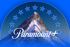 A mountain with the Paramount+ logo at the center and stars forming an arc above the mountain peak.