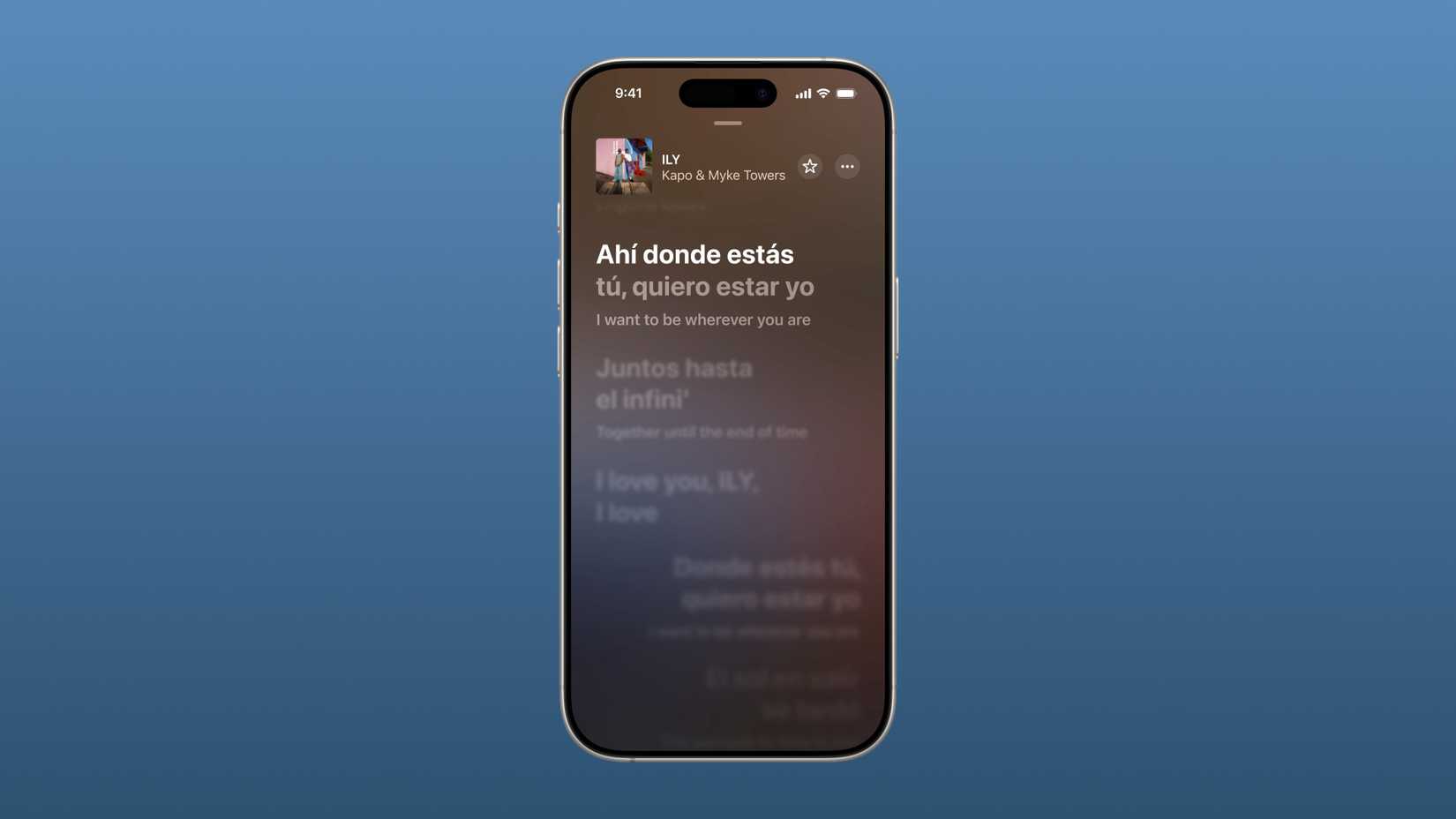 iPhone showing lyrics translation in Music app.