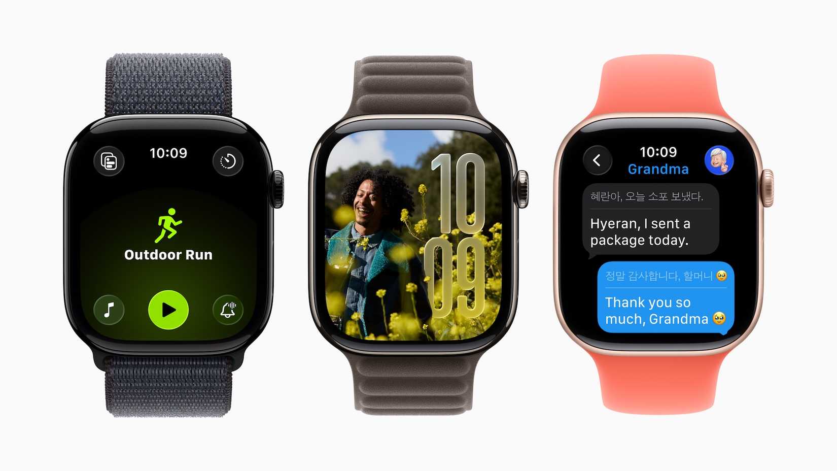 watchOS 26 on three Apple Watches.