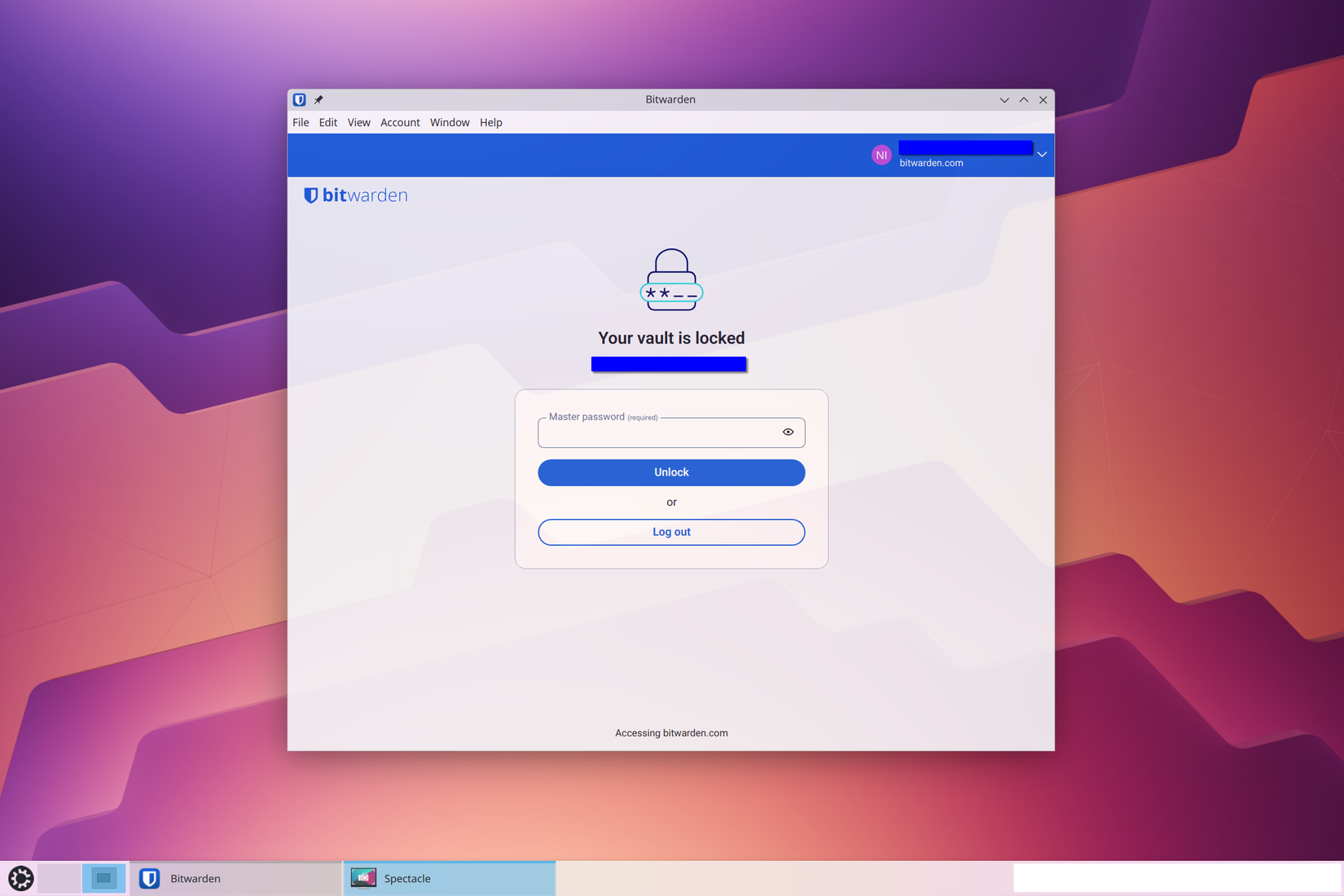 The BitWarden main login interface. 