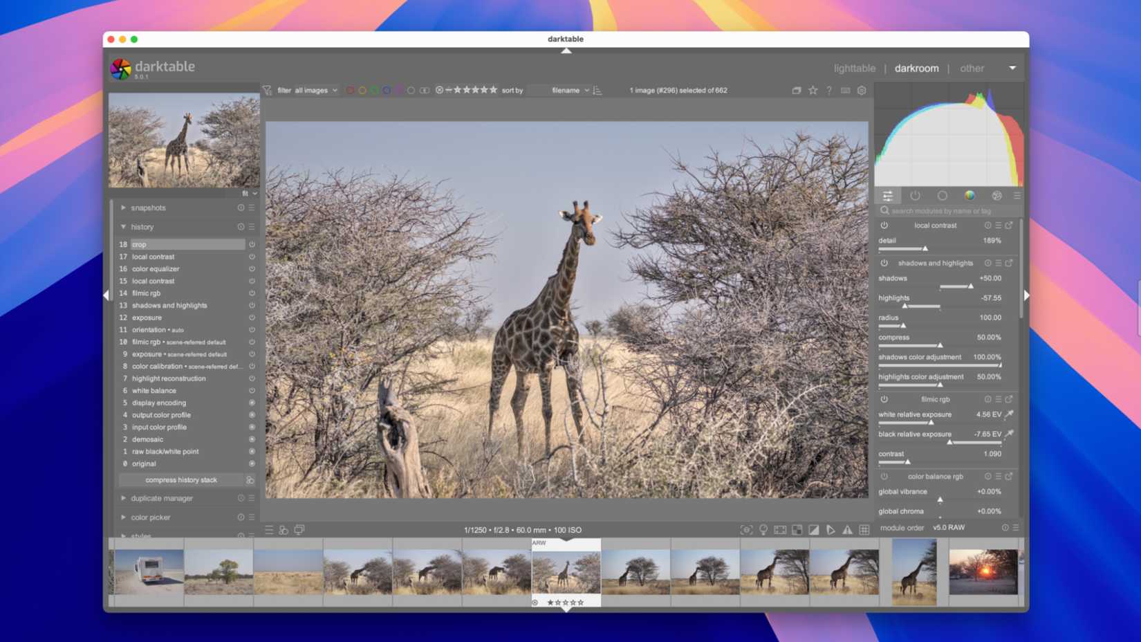 darktable running on macOS.