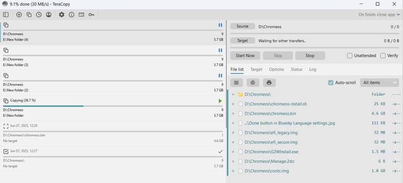 File in queue in the TeraCopy app.