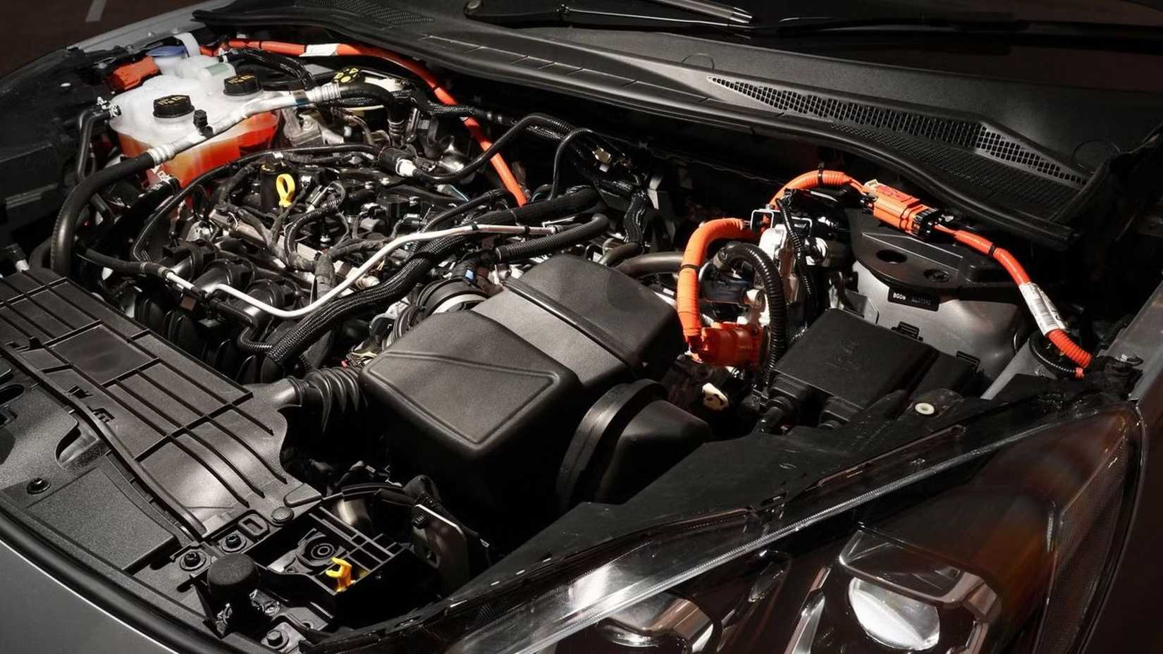 Close-up shot of the engine bay of a Ford Escape.