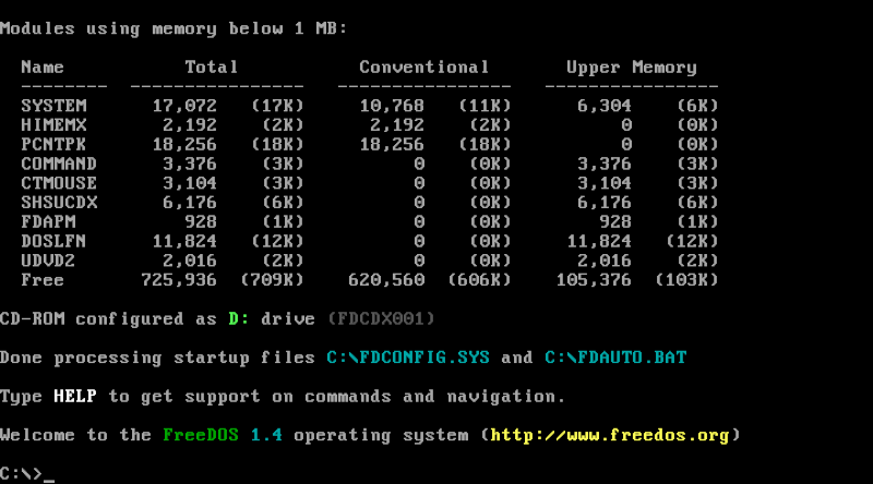 Консоль FreeDOS.