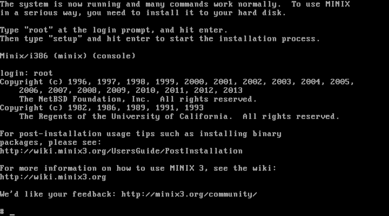 Консоль Minix.