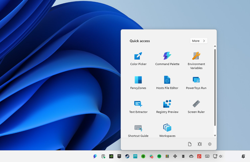 The PowerToys Quick Access Menu. 
