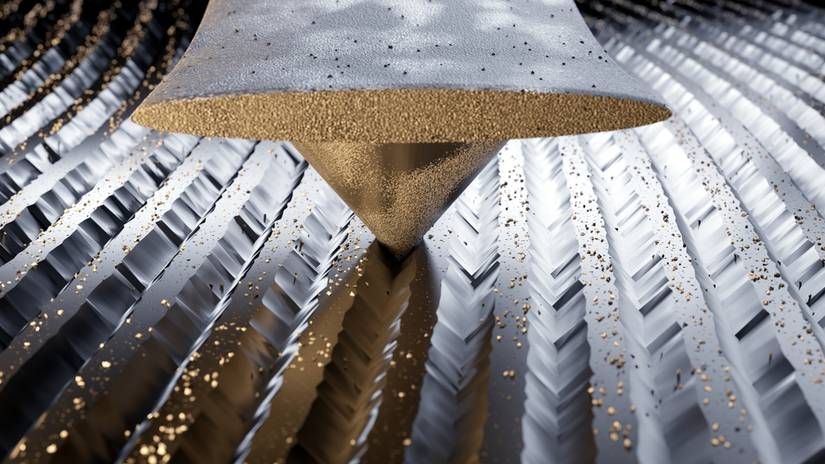 A rendering of a stylus that comes into contact with a vinyl file. 