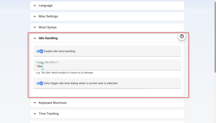 Super Productivity Idle Handling feature.