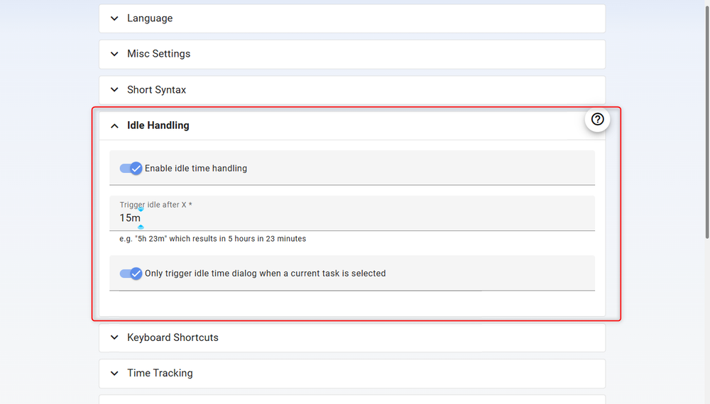 Idle detection prompt asking how to categorize away time