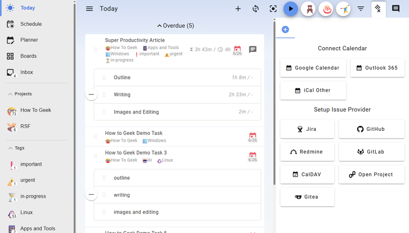 Super Productivity third party integrations.