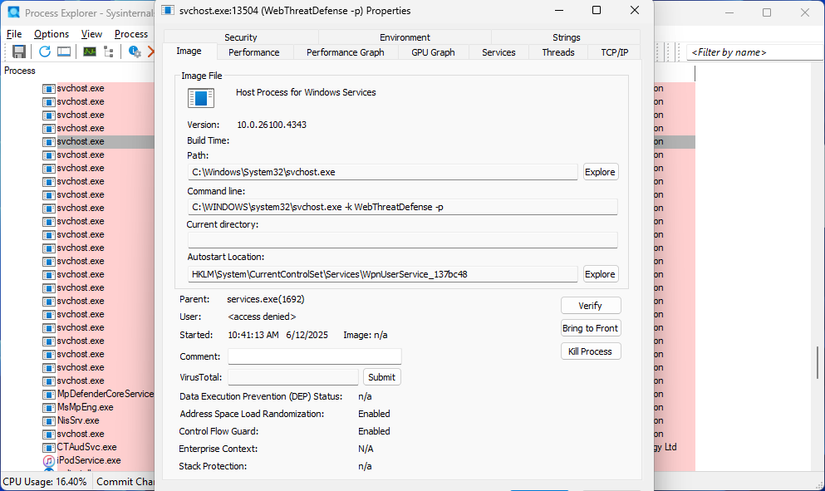 Properties Window in Process Explorer. 