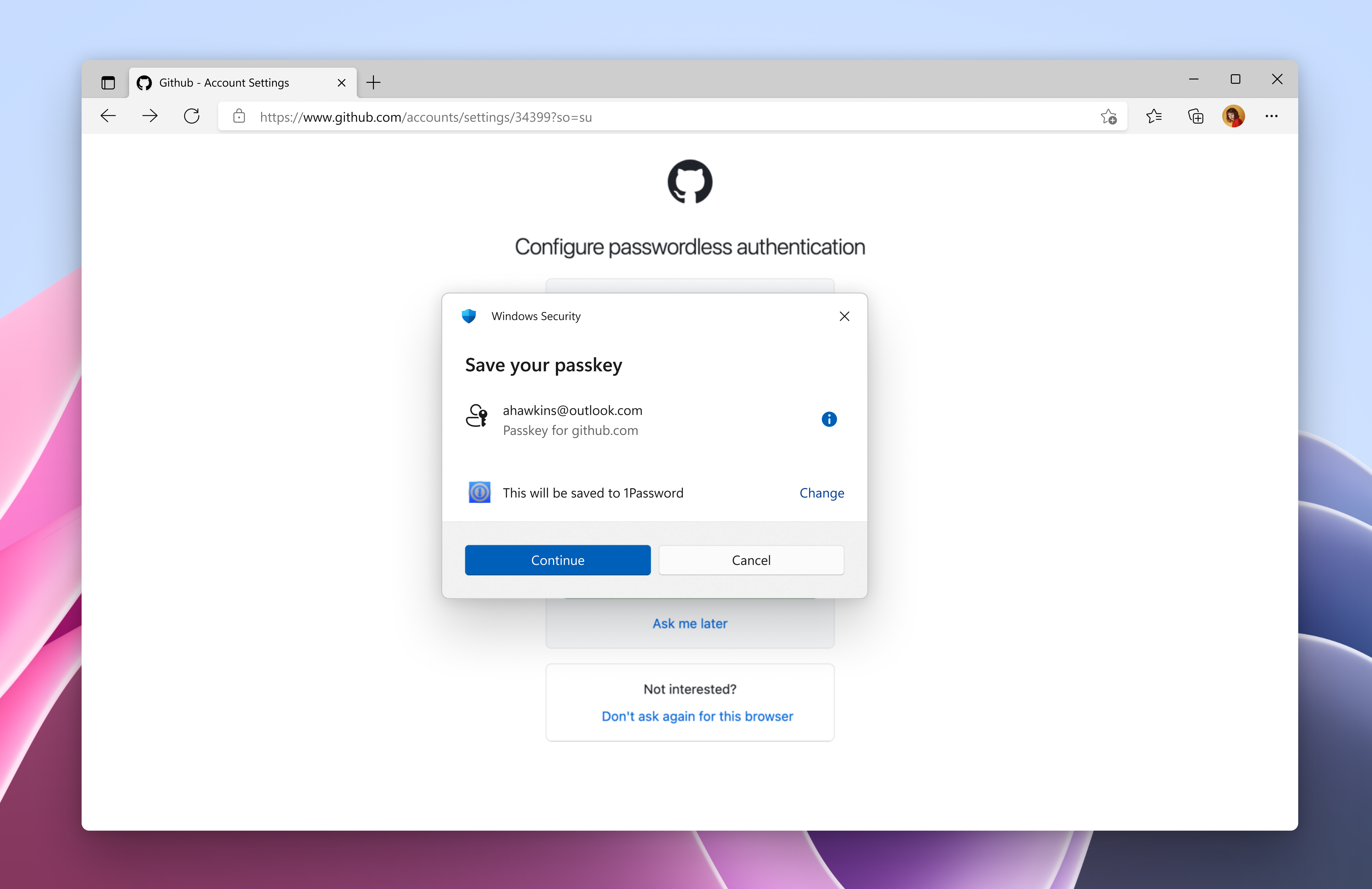 Windows 11 asking users to save the passkey