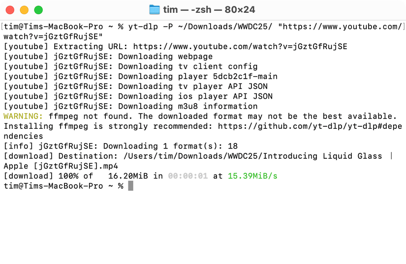 yt-dlp baixando um vídeo da Apple.