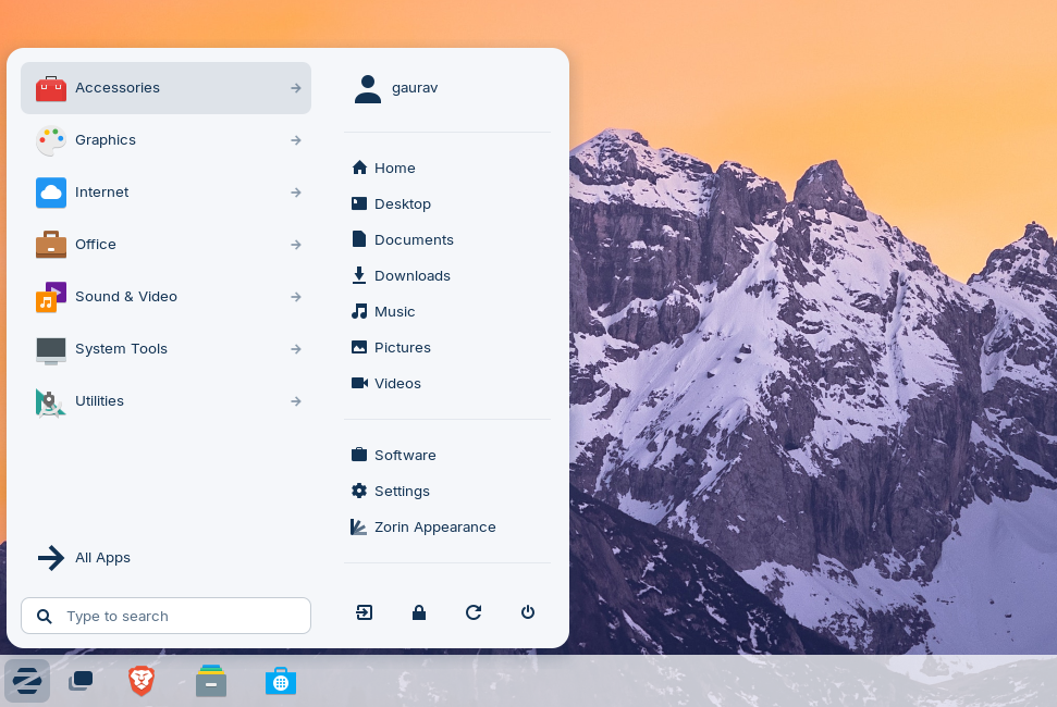 A screenshot showing Zorin OS app menu.