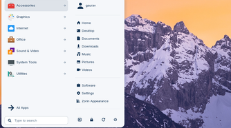 A screenshot showing Zorin OS app menu.