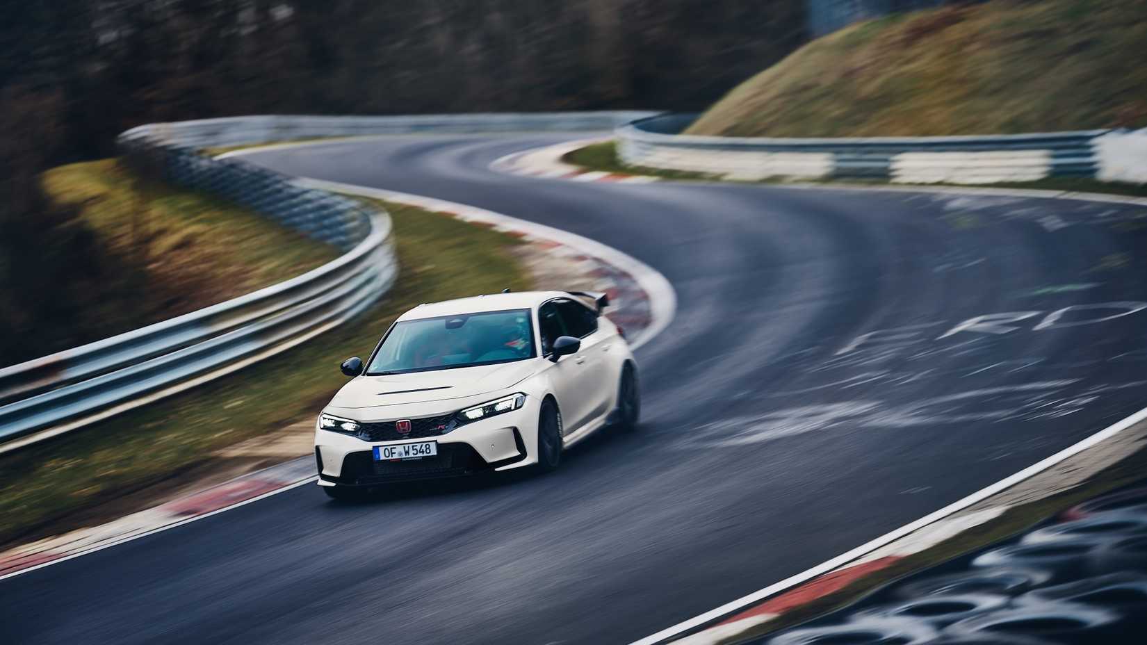 Front 3/4 action shot of a 2023 Honda Civic Type R