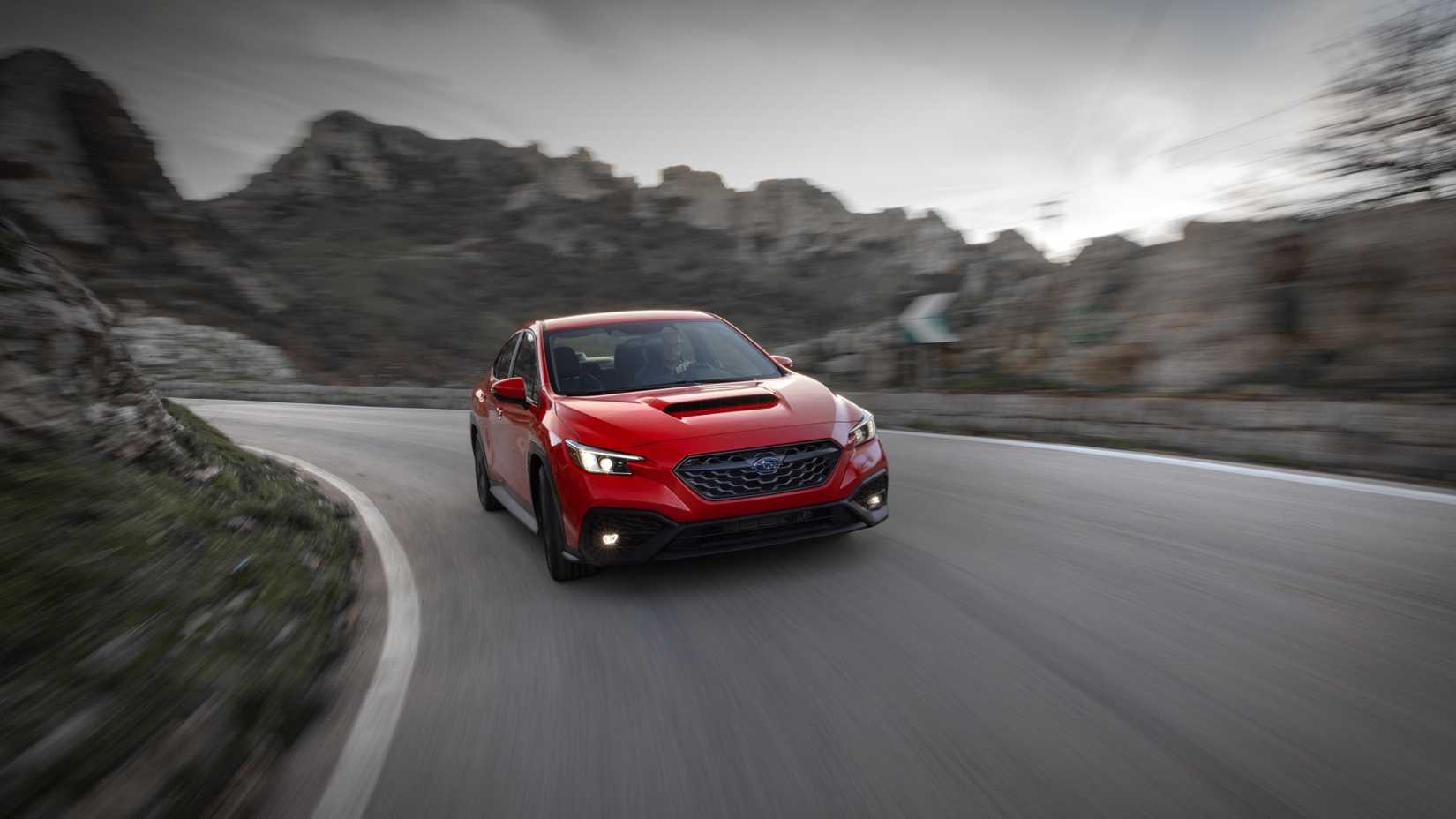 Front 3/4 action shot of a 2024 Subaru WRX