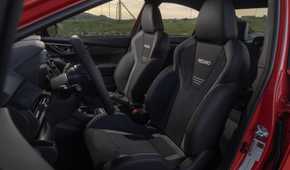 Close up of the front seats in a 2024 Subaru WRX