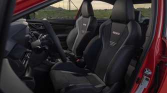 Close up of the front seats in a 2024 Subaru WRX