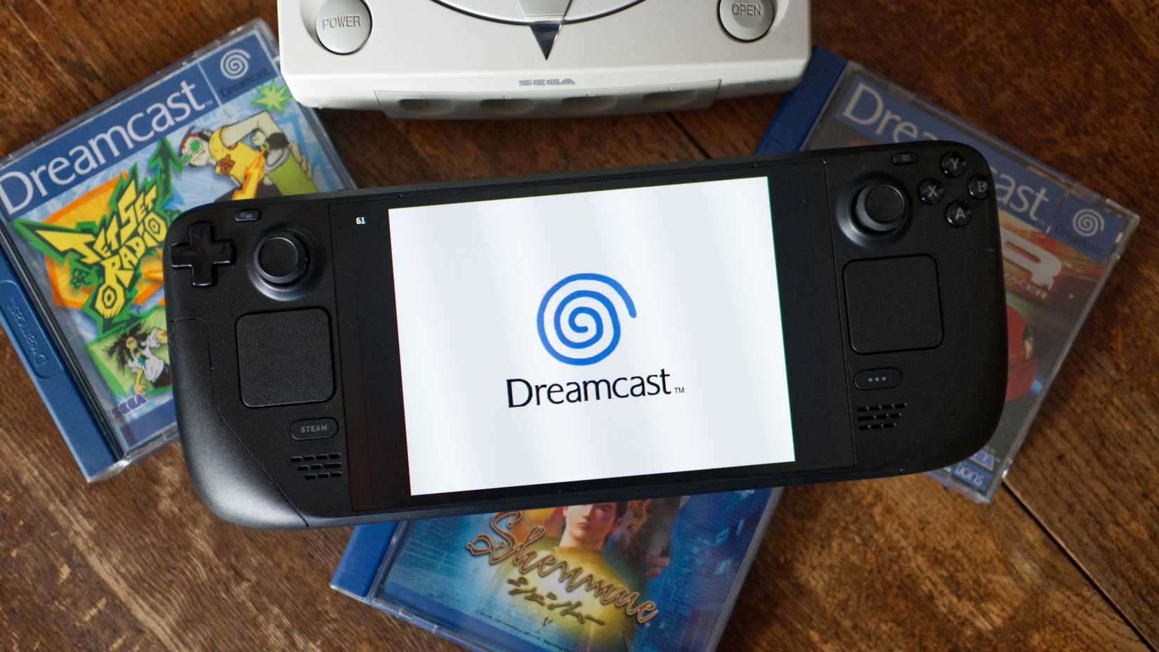 Um emulador de convés a vapor executando um jogo de Dreamcast.