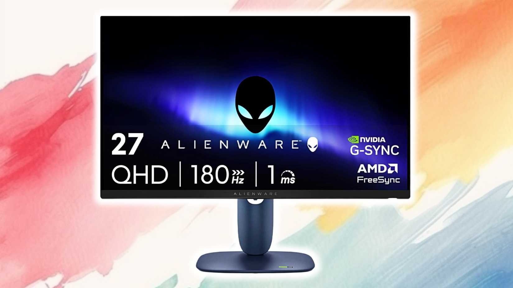 Alienware 27 inch Gaming Monitor on a painted background.
