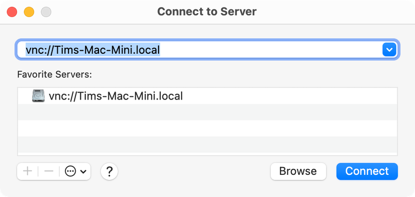 Connecting via VNC to local Mac mini.