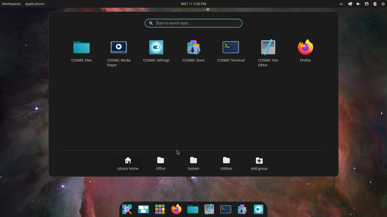 Cosmic desktop environment app launcher