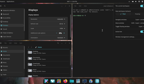 Cosmic desktop environment auto-tiling functionality with three windows.