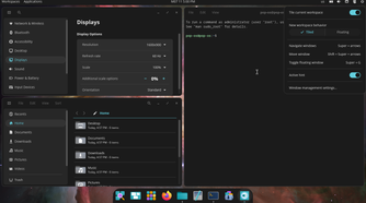 Cosmic desktop environment auto-tiling functionality with three windows.