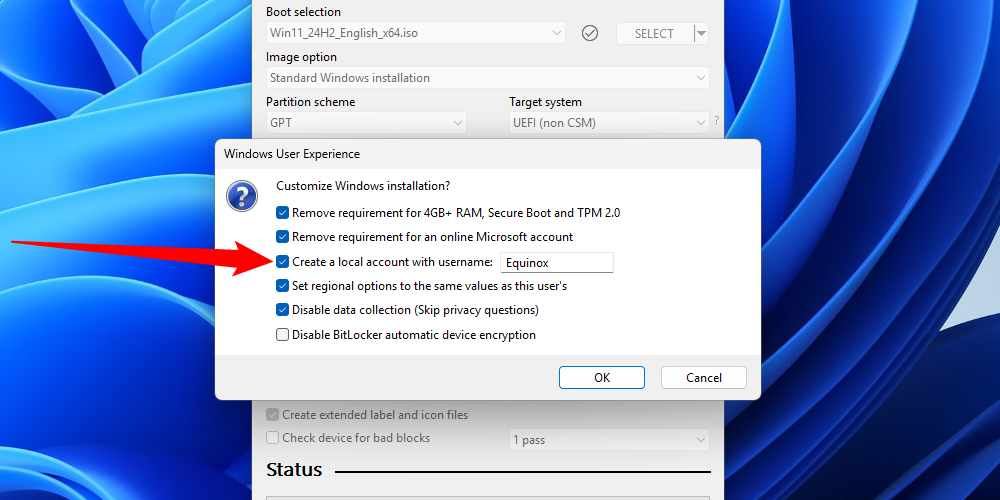 Rufus lets you create a local account directly from the customized installer