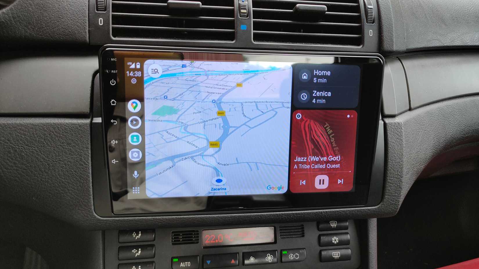 Android Auto running on a head unit in an old car.