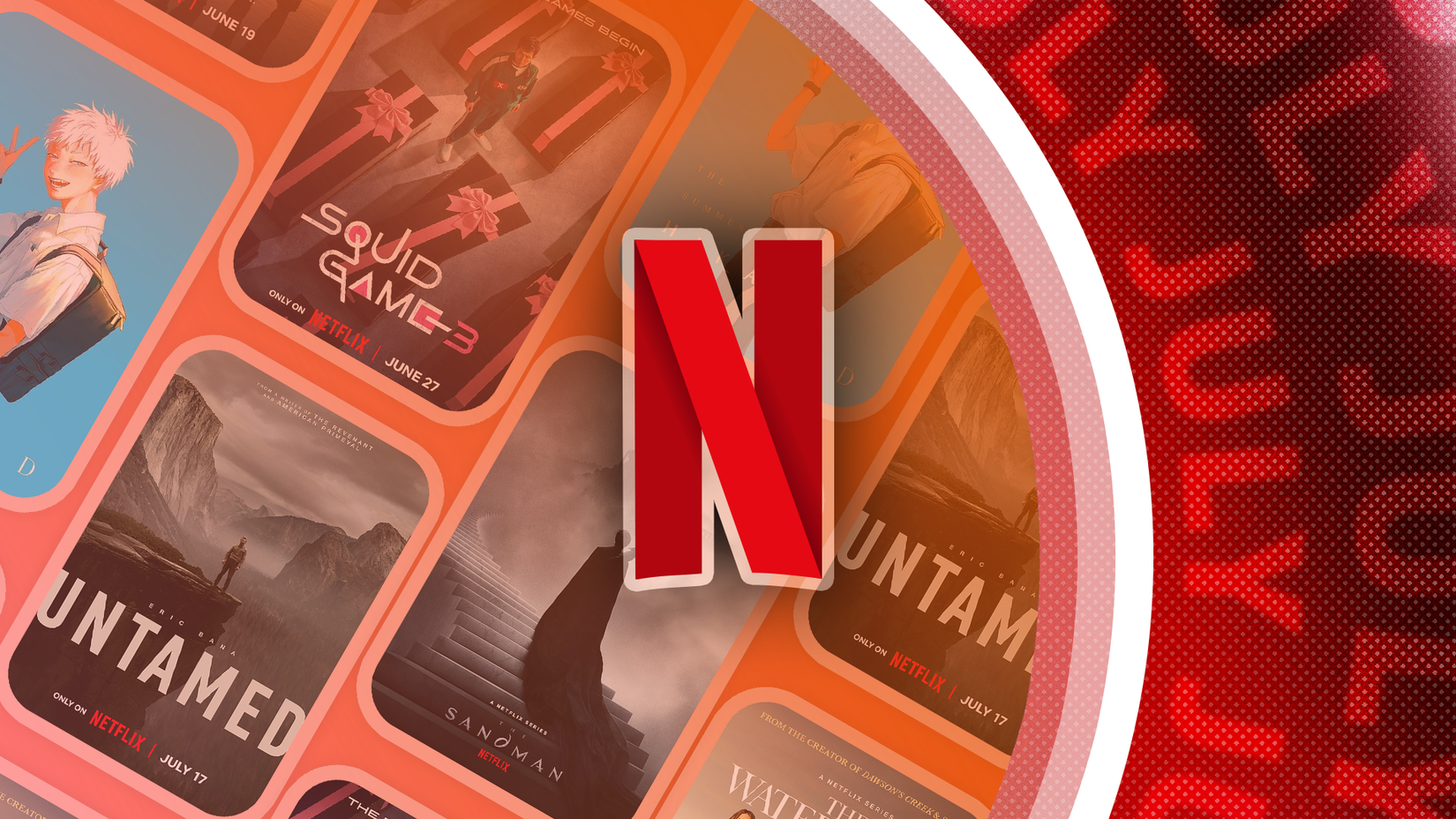 Netflix logo with several offers in the background.